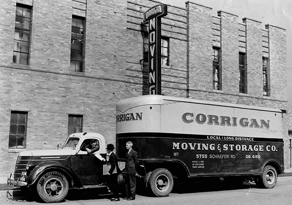 About Corrigan Logistics, old moving truck photo black and white